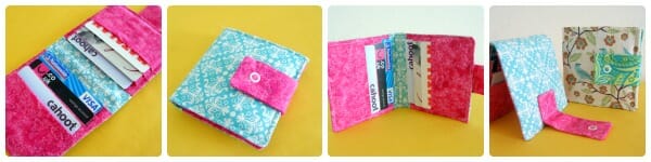 Super Simple Wallet Sewing Pattern.  Ideal for your first sewing project.  Wallet holds 6 cards with room for a few bills, coupons or stamps etc. Great for gifts too!