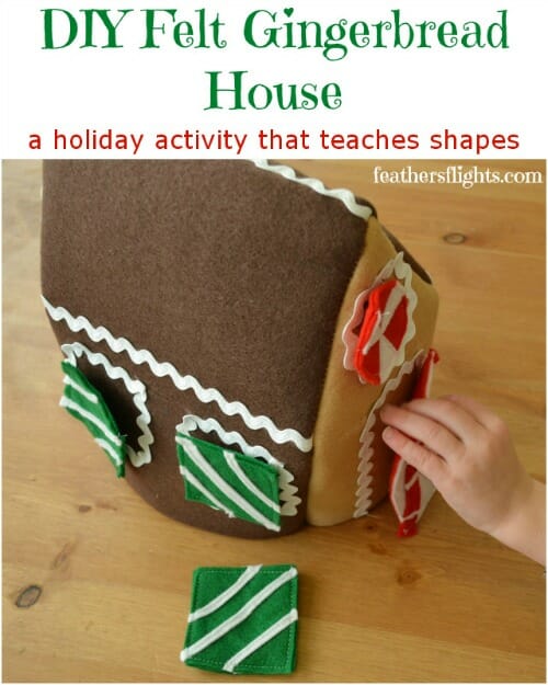 Make this cute felt gingerbread house with removable felt candy shapes.