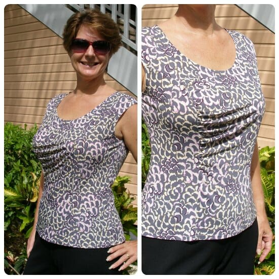 Free sewing pattern. Gathered front top pattern with princess seams front and back and gathering on one side.