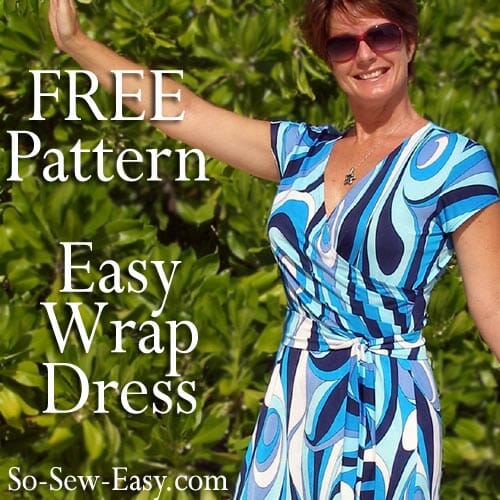 Wrap dress pattern - free sewing pattern. Easy to sew and great looking wrap dress - everyone should have at least one of these. From So Sew Easy.