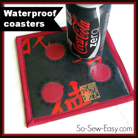 Sew waterproof coasters, made using iron on vinyl.