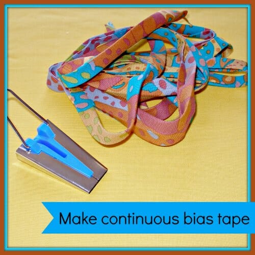 Easy to follow steps for making continuous bias binding tape from a square of fabric. No more fiddly sewing strips together.