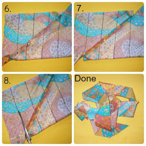 Easy to follow steps for making continuous bias binding tape from a square of fabric.  No more fiddly sewing strips together.