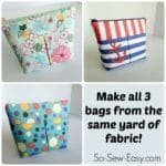 Ingenious idea to make and line 3 cosmetics bags all from the same 1 yard of fabric. Can buy this on Spoonflower.