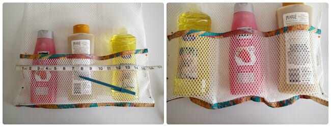 Use mesh fabric to sew this shower caddy or organiser