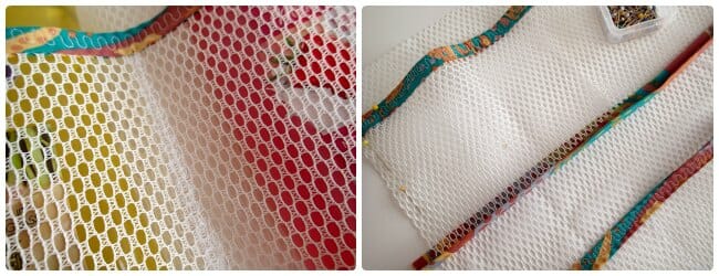 Use mesh fabric to sew this shower caddy or organiser