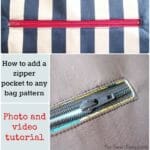 Tips and video on how to add a zipper pocket to the inside or outside of a bag pattern.