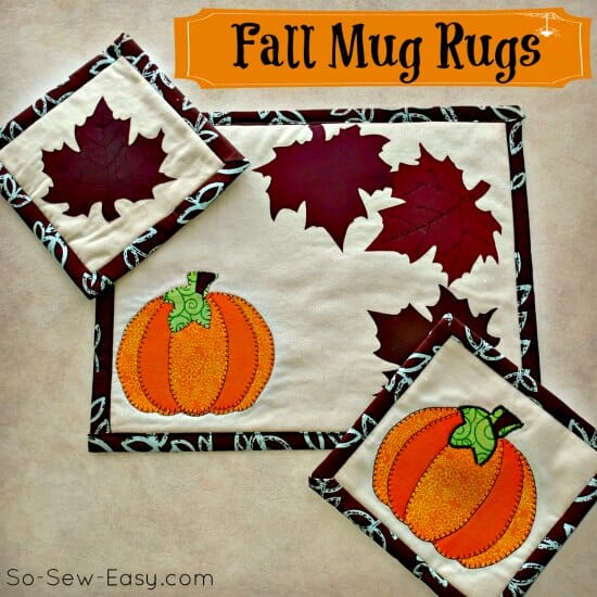 Fall mug rug pattern. I love these easy applique ideas for seasonal home decor.