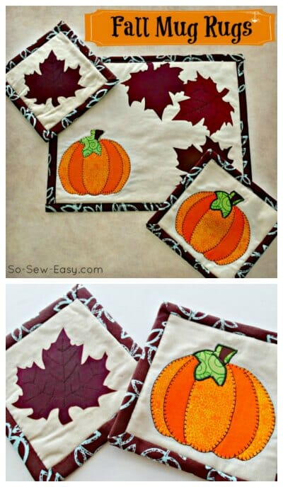 Fall mug rug pattern. I love these easy applique ideas for seasonal home decor.