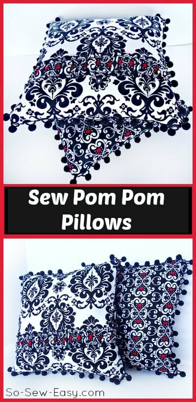 Make luxury bedroom pillows with pom pom trim and snap tape backs. Love the idea of using a velvet too.