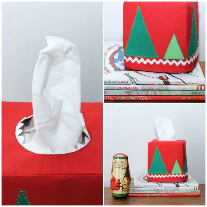 Modern Christmas Tissue Box Cover.  Simple trees and snow - nothing too kitchsy