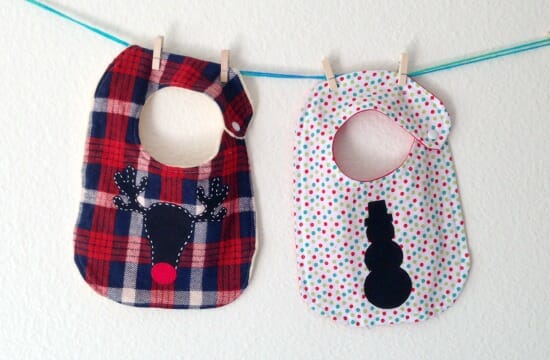Christmas Baby Bibs to sew includes bib pattern and 2 appliques.