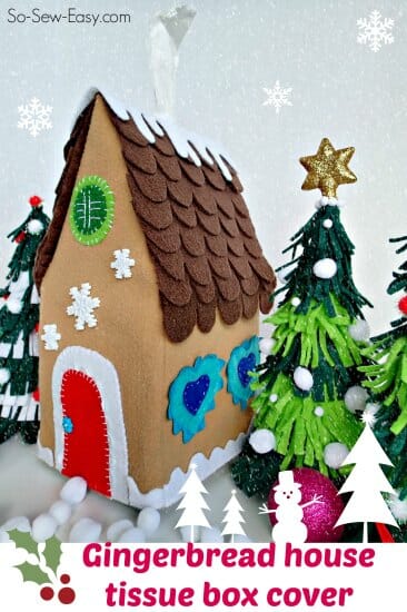 Felt Gingerbread house. This is a tissue box cover, but you could easily stuff it, or use an empty tissue box as the frame. I'll be making a mini village!