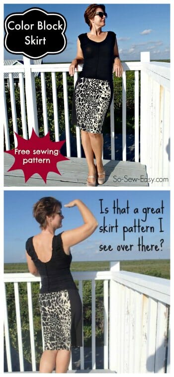 Free skirt pattern. Love this color block skirt with the fade away panels on the side that make me look instantly slimmer!