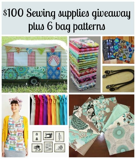 Giveaway for $100 gift cert to spend on sewing supplies and 6 bag patterns.