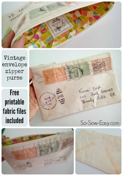 Wow, I love this idea. How to print your own fabric in any design you like and create a project with it. These vintage envelope bags look great!
