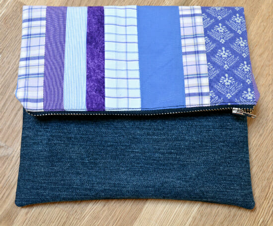 Fold Over Clutch Bag Pattern - denim and cotton fabrics combined to create stylish unique clutch