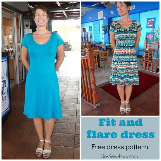Free pattern for this fit and flare dress with princess seams. Full video tutorial too - yup, this is perfect for me :-)