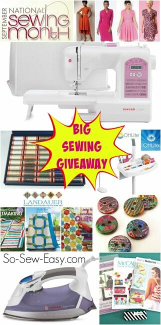 Huge sewing giveaway for National Sewing Month over on So Sew Easy. Win a sewing machine, iron, fabric, books, thread, patterns, OTT lite, and lots more. Closes 30 Sept.