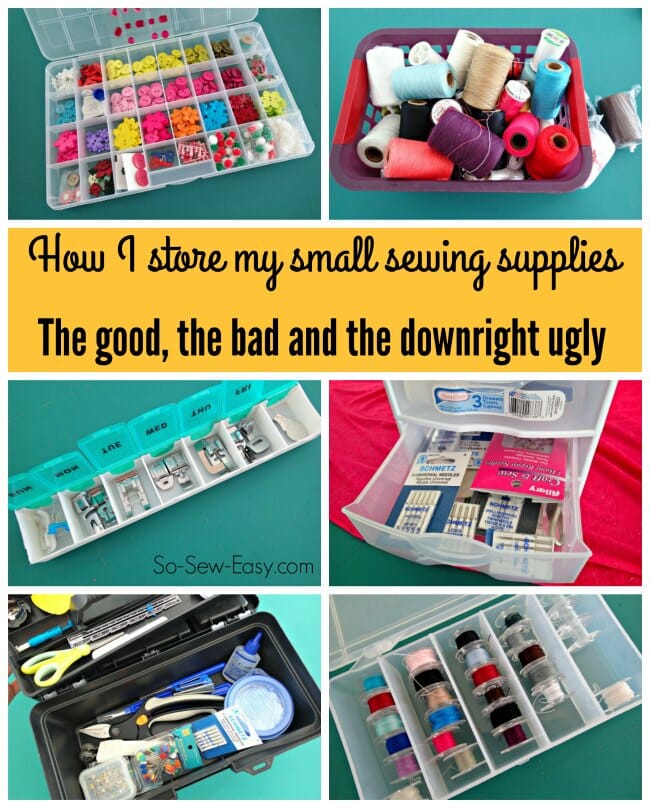 Ideas to store small sewing tools and supplies. Some are pretty practical, some are pretty nifty and for some, buying a dedicated item does work best.