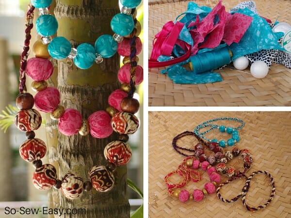 fabric covered beaded necklaces