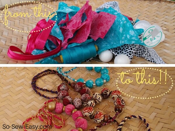 Fabric covered beaded necklaces