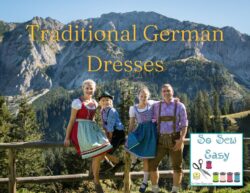 Traditional German dresses: a family in dirndl and lederhosen in the Bavarian Alps